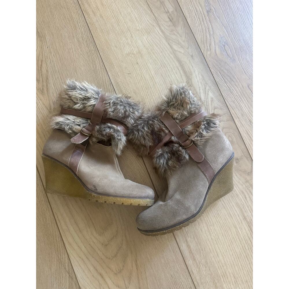 Aldo Tan and Brown Ankle Boots with Fur Trim